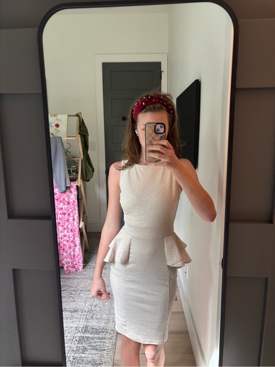 Alt. B Dresses & Skirts - Textured Cream Peplum Midi Dress